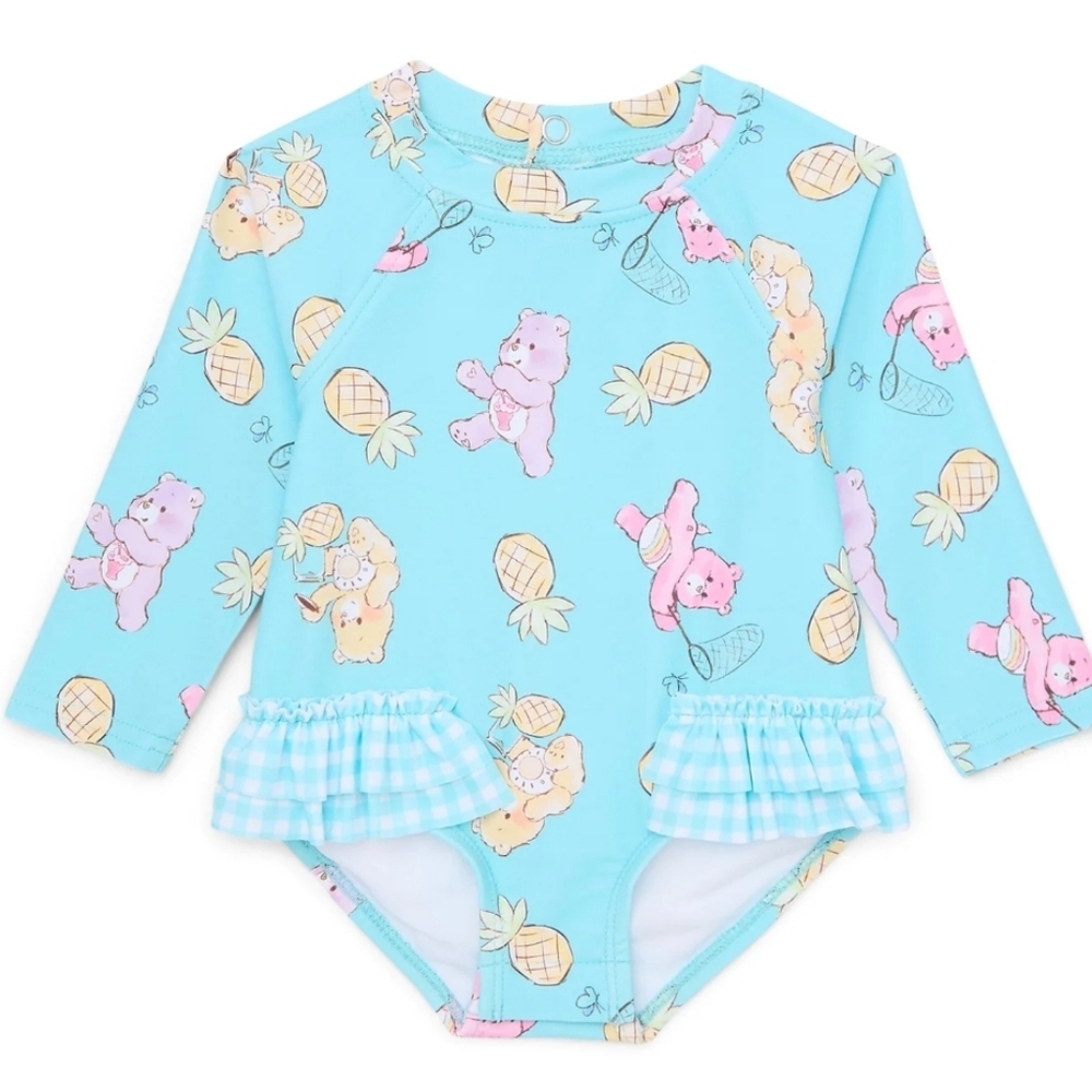 B1G1@50%Off- Care Bears Baby Girl Ruffle Rash Guard Swimsuit, One- Piece